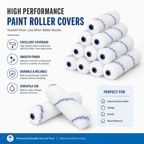 Super Smooth 60 Pack 4 Inch Microfiber Paint Roller Covers With 1/3 Inch Nap For Cabinets Walls And Doors Lint Free Mini Roller Refills stacked for easy access.