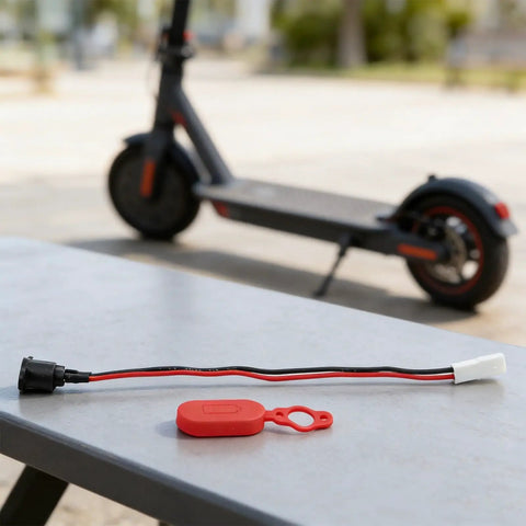 Rugged Electric Scooter Charging Port Socket With Waterproof Cover And Silicone Dust Connector For Xiaomi Pro on table
