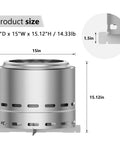 Product dimensions of 15 Inch Smokeless Outdoor Fire Pit For Patio Hangouts, Steel Portable Fire Pit With Removable Ash Pan And Carry Bag