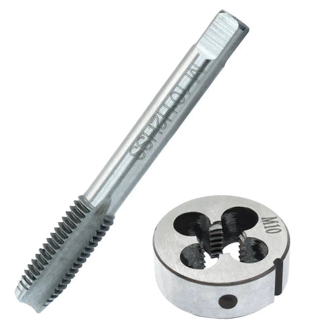 M10 X 1.5 Metric Tap And Die Set For HSS Machine Threads, Right Hand Thread Tool Kit, durable high speed steel, close-up view