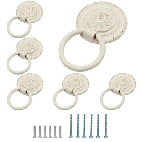 Drop Ring Cabinet Pulls Set 6 Pcs Vintage Bronze Knobs Antique Drawer Handles For Kitchen Cupboard Furniture Ivory White 46mm Diameter Retro Dresser Hardware