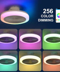Enclosed Ceiling Fan With Light And Bluetooth Speaker Low Profile 18.1 Inch App Control For Dimming RGB Color Change 7 color modes