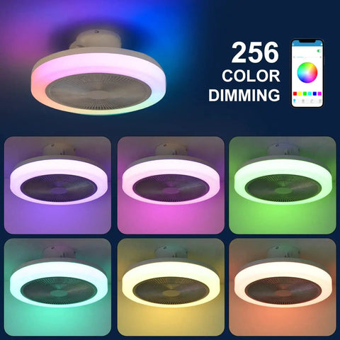 Enclosed Ceiling Fan With Light And Bluetooth Speaker Low Profile 18.1 Inch App Control For Dimming RGB Color Change 7 color modes