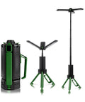 Massive 15000mAh Rechargeable Telescopic Camping Light Lantern with reinforced tripod base, folded and extended views, green color.