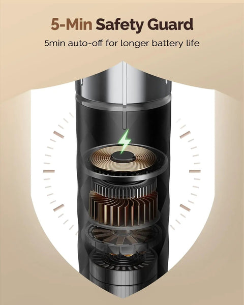 Section view of Rechargeable Milk Frother With Stepless Speed Control LunaFro V2 Handheld Electric Foam Maker interior gears