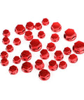 Red ABS Hex Socket Screw Cover Kit For Motorcycle Fairings And Frames, 30 Piece Assorted Set In M8 M10 M14 Sizes, high-gloss red caps