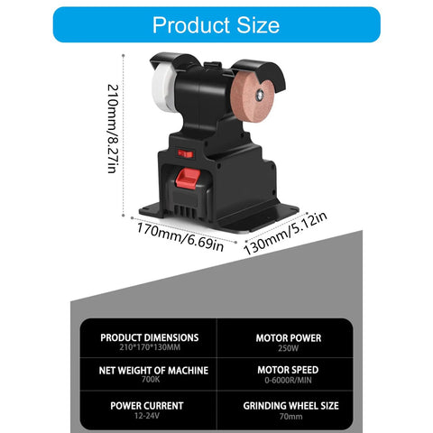 Cordless Electric Bench Grinder 18V Powered Dual Wheel Polishing and Grinding Machine with Guard dimensions and specs