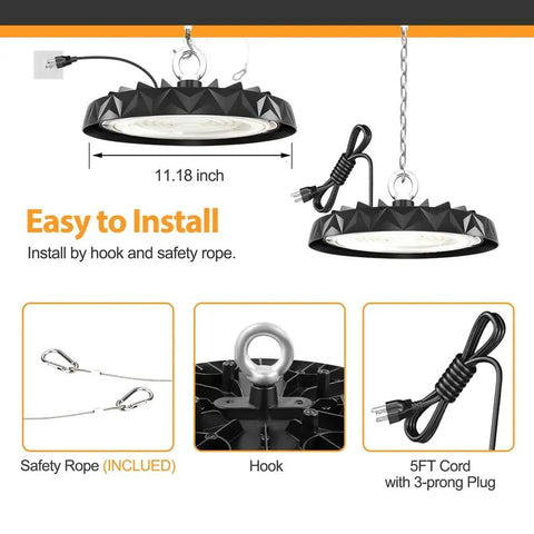 Led High Bay Light 150W UFO Fixture For Warehouses And Shops With Boss Level Brightness, installation guide.