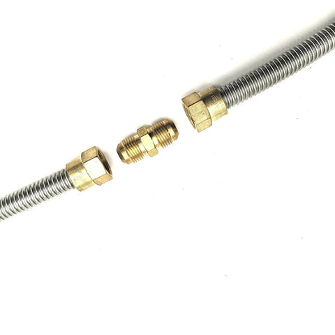 24 Inch Stainless Steel Bellow Propane Hose For RV Low Pressure Fireplace Extension With 3/8 Inch Female Flare Nuts And Brass Swivel Fittings