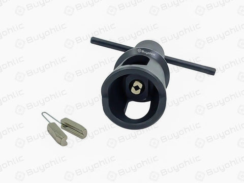 Real Deal Tap And Reamer Self Aligning Holder With Heavy Duty Jaws For Dead Nuts Alignment showing tool with steel pins and handle.