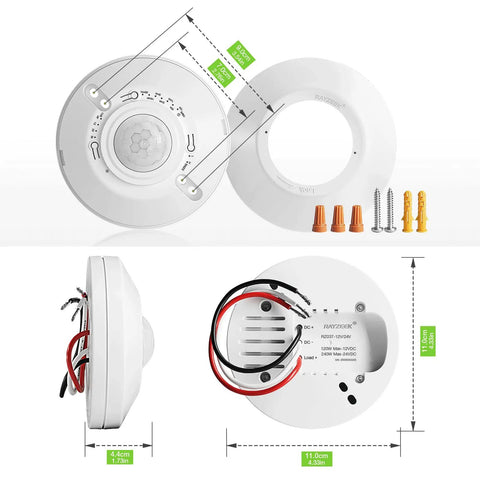 Low Voltage Ceiling Motion Sensor Occupancy Detector 360 Degree Field Of View High Sensitivity PIR 12V 24V 10A with installation kit