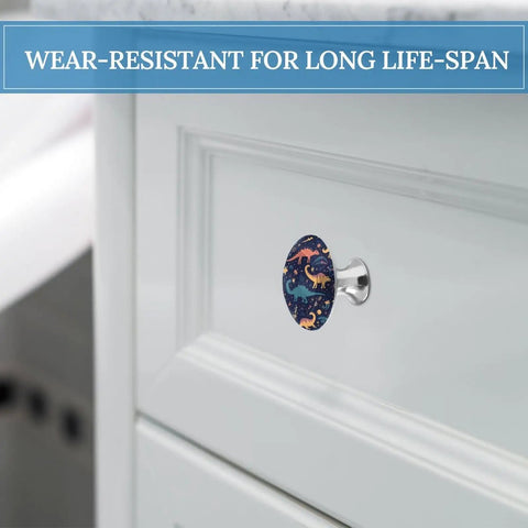Two Pack Antique Stainless Steel Round Cabinet Knobs With Colorful Dinosaurs And Stars Design Cool Dresser Knobs on white cabinet