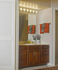 Six Light Vanity Light Bar Dimmable Polished Chrome Boss Vibe mounted horizontally above bathroom mirror