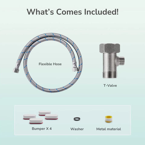 Ultra Slim Toilet Bidet Attachment With Dual Detachable Nozzles Self Cleaning Mode kit with hose, T-valve, and bumpers