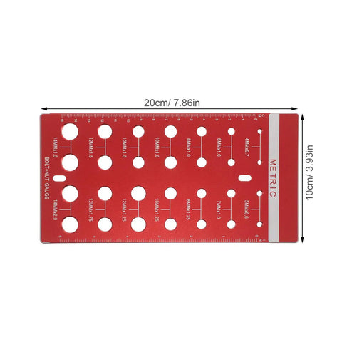 Ultimate Red Aluminum Alloy Thread Pitch Gauge Tool For Fasteners That Measures Standard And Metric Sizes With Precision Accuracy Perfect For Carpenters Mechanics And DIY Pros Who Need A Reliable Screw Nut Size Checker On The Go, 20cm x 10cm