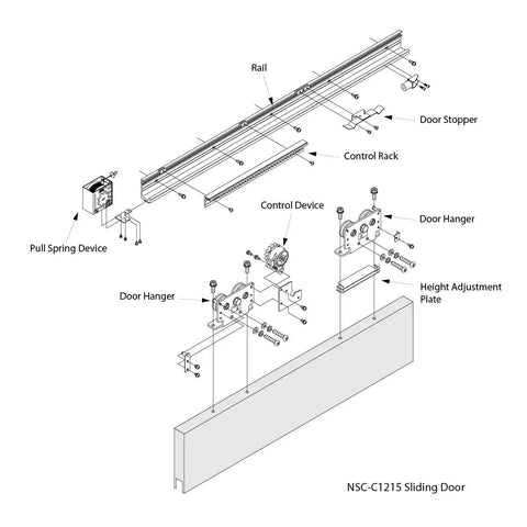 Built Tough Barn Door Closer Set With Self Closing Action Holds Up To 330 Pounds Includes 86 Inch Track components diagram
