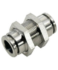 304 stainless steel bulkhead union pneumatic fitting, 3/8 in x 3/8 in tube OD, push-to-connect