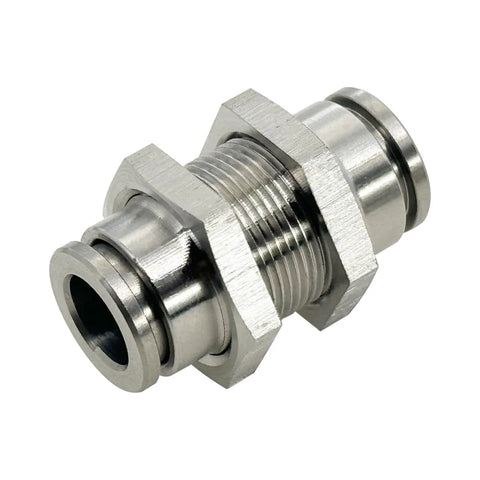 304 stainless steel bulkhead union pneumatic fitting, 3/8 in x 3/8 in tube OD, push-to-connect