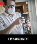 Man using Pro-Pak Drywall Sanding Paper, 25 Sheets, 120 Grit, 4.2 Inch By 11.25 Inch, Pre Cut Sheets That Fit Most Drywall Sanding Tools