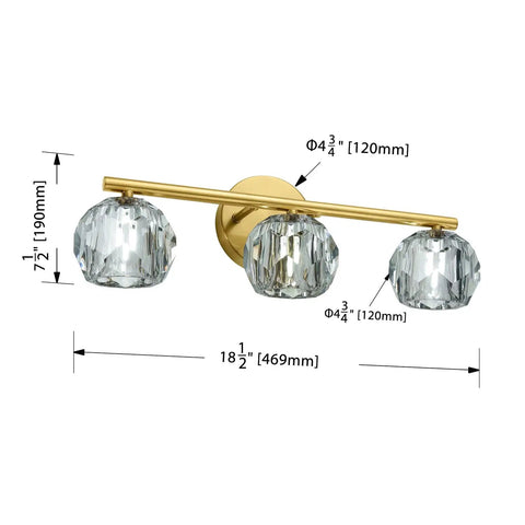 Three Light Gold Brass Vanity Light Fixture With Clear K9 Crystal Glass For Bathroom Over Mirror Modern Wall Sconce 120V G4 Base Lit Glow That Elevates Your Space And Keeps It Bright