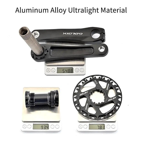 Lightweight Hollow Integrated Mountain Bike Crankset With 110-160mm Lengths on scales showing parts weight