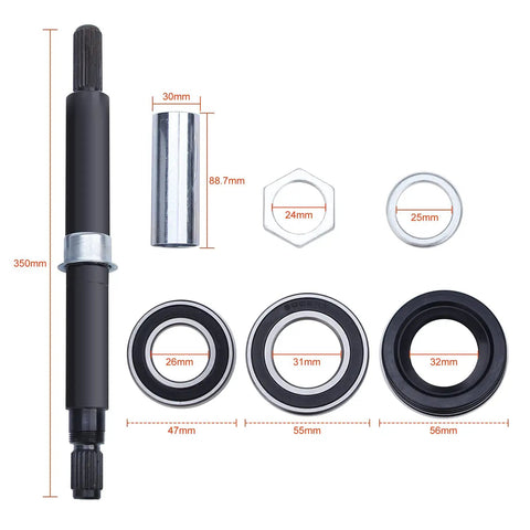 Replacement Tub Shaft And Bearing Kit For Whirlpool Cabrio Washer showing steel parts and dimension details for quiet spin cycles.
