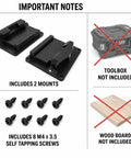 2 Pack Bottom Latch Mounts for Flex Stack Pack Toolbox Bracket; includes two mounts and screws; excludes toolbox and board.
