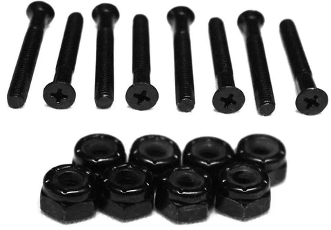 Skateboard Hardware Kit 1 1/8 Inch Phillips Nuts And Bolts 8 Piece Set Black For Trucks And Decks Built Tough Steel Fasteners