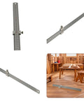 Pro Grade Steel Marking Gauge and Stop Ruler Set with 300mm Ruler and 12 Inch Stop Block in a workshop setting.