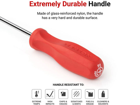 Three Sixteenth Inch Slotted Screwdriver With Glass-Reinforced Nylon Handle Built For The Rough Stuff Insert Molded Grip For Comfort Black Oxide Blade Delivers Serious Durability In Heat Grease And Hard Use Model DSS11188 Made In USA, showing extremely durable handle