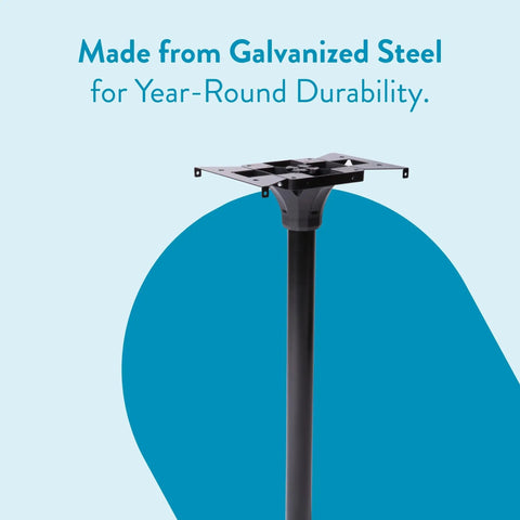 Coolidge Galvanized Steel Mailbox Post in Black for Outdoor Use shown against blue background emphasizing durability.
