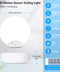 Two Pack Battery Operated Motion Sensor LED Ceiling Lights With Remote, 7.5 Inch Flush Mount, product features detail display