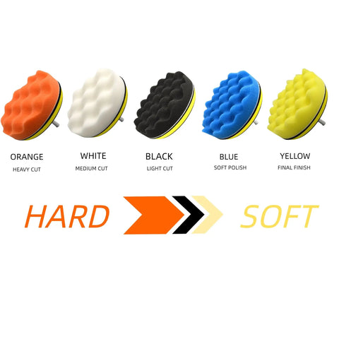 5 types of buffing pads from 12Pcs 5 Inch Foam Buffing Pads Kit With Coral Fleece Pad Backing Plate M14 Drill Adapter.
