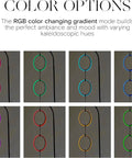 Dope RGB Color Changing Floor Lamp With Arching Three-Ring Pendant color gradient options shown in various hues.