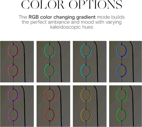 Dope RGB Color Changing Floor Lamp With Arching Three-Ring Pendant color gradient options shown in various hues.