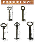 Heavy Duty Ten Piece Skeleton Key Set Milled From Solid Brass For Opening Antique Padlocks And Vintage Door Hardware Fits Like A Glove On Classic Cylinders Delivers Real Deal Operation With Zero Sweat Hassle, showing size measurements of each key.