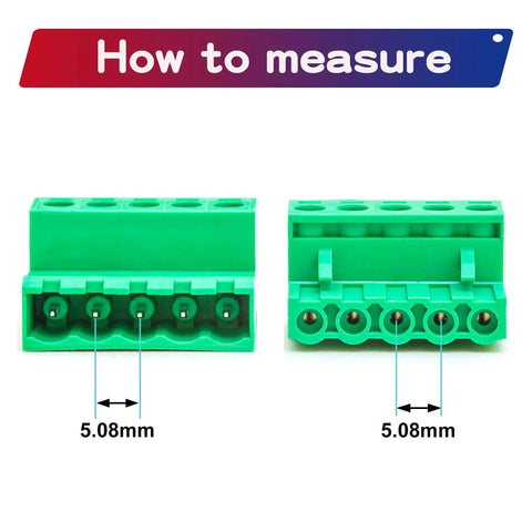Two Sets 5.08mm Phoenix Screw Terminal Connector Set For PCB No Soldering Required Green PCB Board Four Connectors, measurement guide