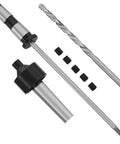 Premium Woodworking Pen Mandrel Bundle With One MT Taper And Mandrel Saver Kit For Woodturning Lathe showing stainless components and drill bit.