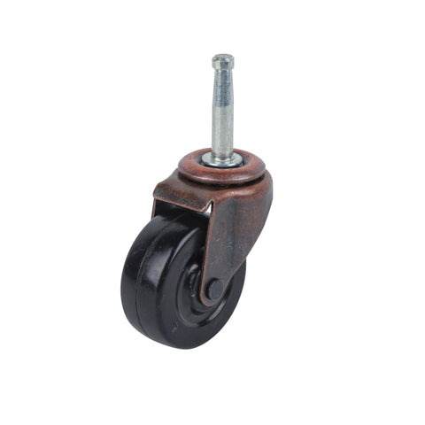 2 Inch Stem Caster 2 Pack Black Soft Rubber Wheel 3/4 Inch Wide With Double Ball Bearing Swivel Copper Friction Stem Mount