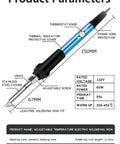 Diagram of Pro Grade 60W Soldering Iron Kit With Digital Multimeter, showing adjustable temperature settings and features.