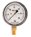 Low Capsule 0 To 30 Inches Water Column Pressure Gauge With Two And One Half Inch Dial And One Quarter Inch NPT Lower Mount