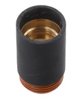 Built to Last Plasma Retaining Cap 220854 for MAX105 Torch Replacement Part with Durable Bakelite Polymer Brass Blend for a Stable Fit and Clean Pro Shop Grade Cut Quality, black cap close-up