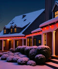 Outdoor C9 Christmas Lights 134 Feet 150 LED, App Controlled, Music Sync, 105 Light Modes, for roofline display on snow-covered house