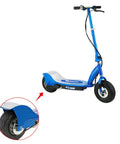 Blue Razor E300 scooter with inset showing rear wheel and Heavy Duty 25H Roller Chain 96 Links With 5 Master Links for upgrade.