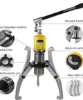 30 Ton Hydraulic Gear Puller Kit With Wheel Bearing Puller Separator showing movable handle, pump body, alloy steel claw details