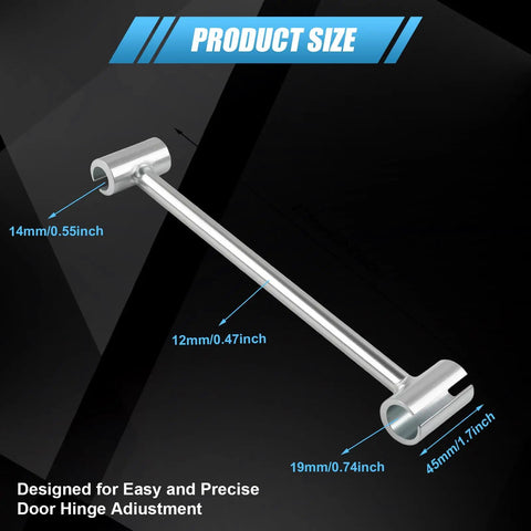 Door Hinge Adjustment Tool For Flag Style Hinges 14-19mm Double Head Heavy Duty Hinge Gap Wrench For Residential And Cleanroom Doors Repair Professional Grade And DIY Friendly, Helps Speed Gap Fix On Flag Style Hinges With 14-19mm Range. 14mm and 19mm steel double-head tool