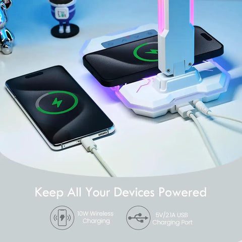 Gaming Desk Lamp With Music Sync RGB Lights Wireless Charger And USB Port Aluminum Alloy Touch Lamp charging devices