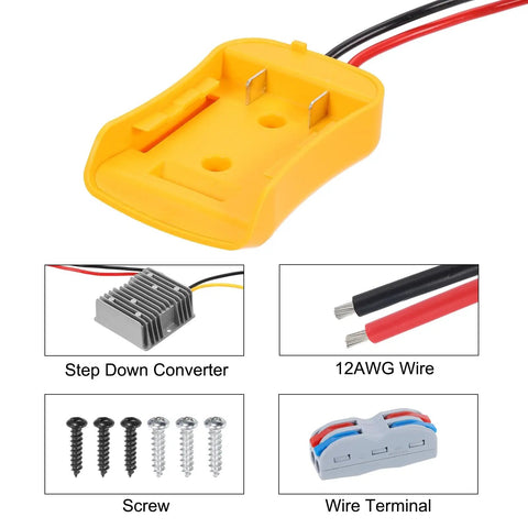 20V To 12V Step Down RC Battery Converter Kit For DIY Cars And Trucks, Includes 12AWG Wire, Wire Terminal, ABS Shell, Screws