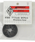 Packaging of 164 Tooth Spur Gear 48 Pitch 77 Tooth Full Width Nylon RC Car Gear For Racing, black gear visible in plastic bag.