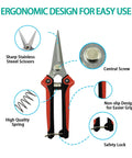 4 Pack Garden Pruning Shears Set With Stainless Steel Sharp Blades And Non Slip Grip, detailed view with ergonomic features.